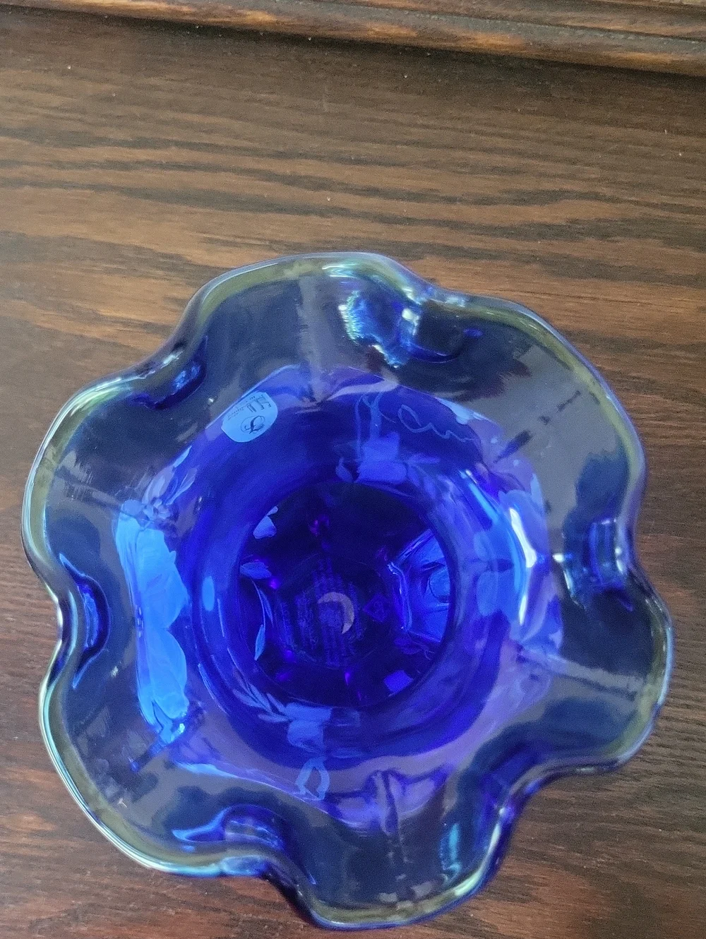 Fenton Cobalt Blue Hand-Painted Floral Ruffled Vintage Vase